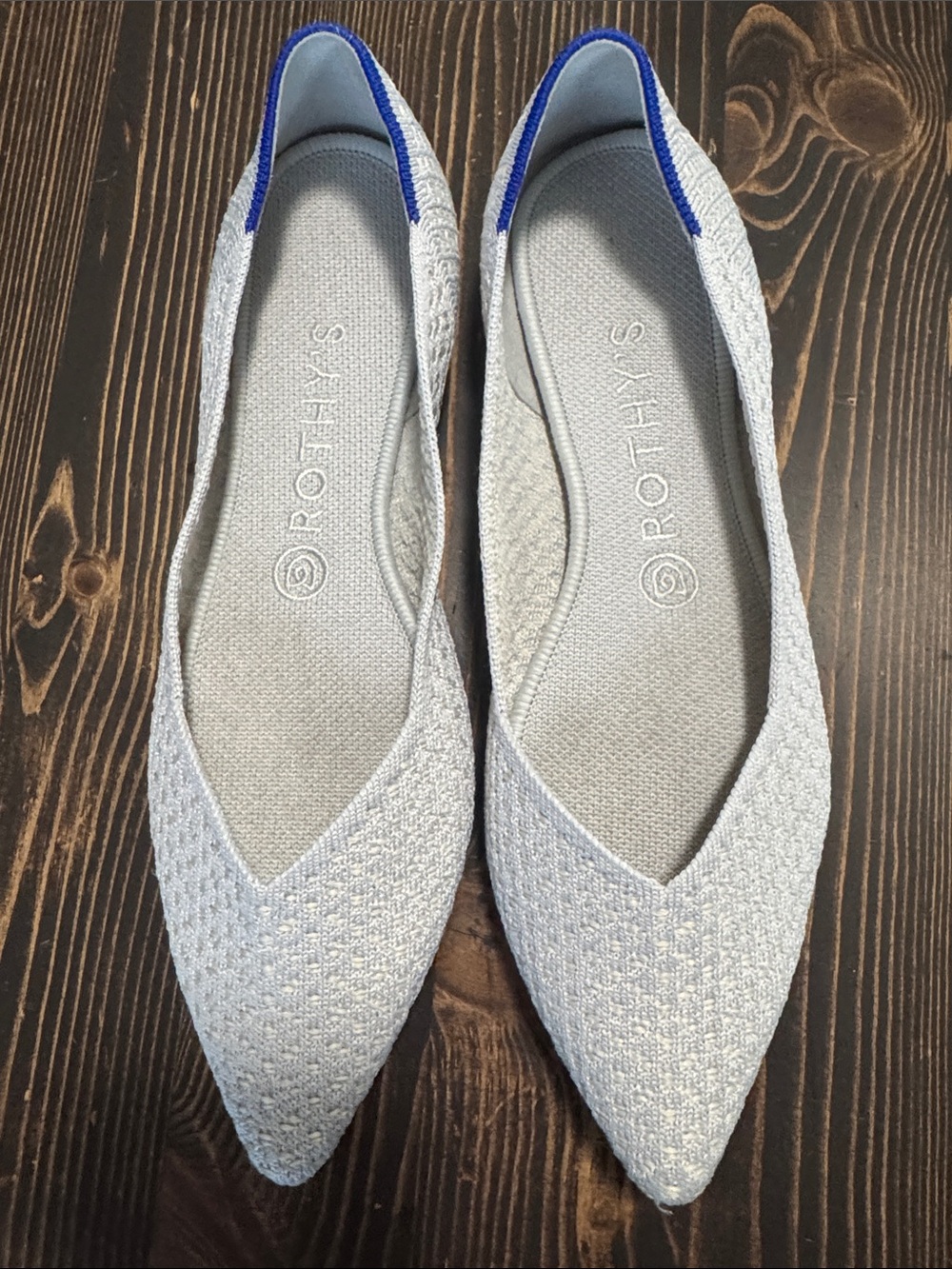 Rothy's The Points Womens Salt Lt. Gray Honeycomb Slip On Casual Flats size 9.5